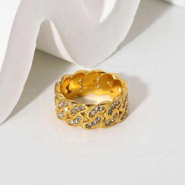 18K Gold Plated CZ Chain Ring