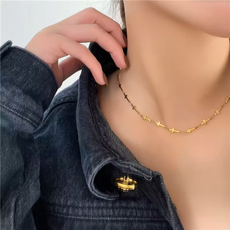 18k Gold Plates Cross Link Choker Necklace