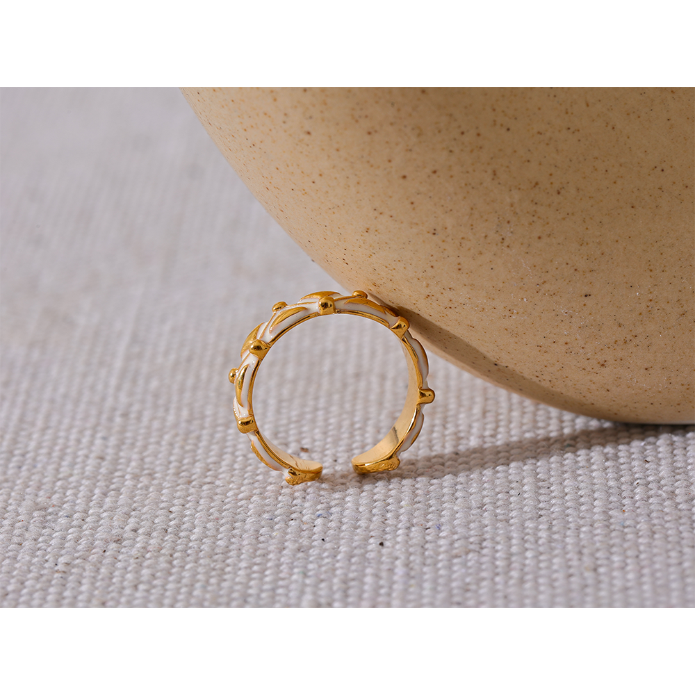 18K Gold Plated White Enamel Open Ring