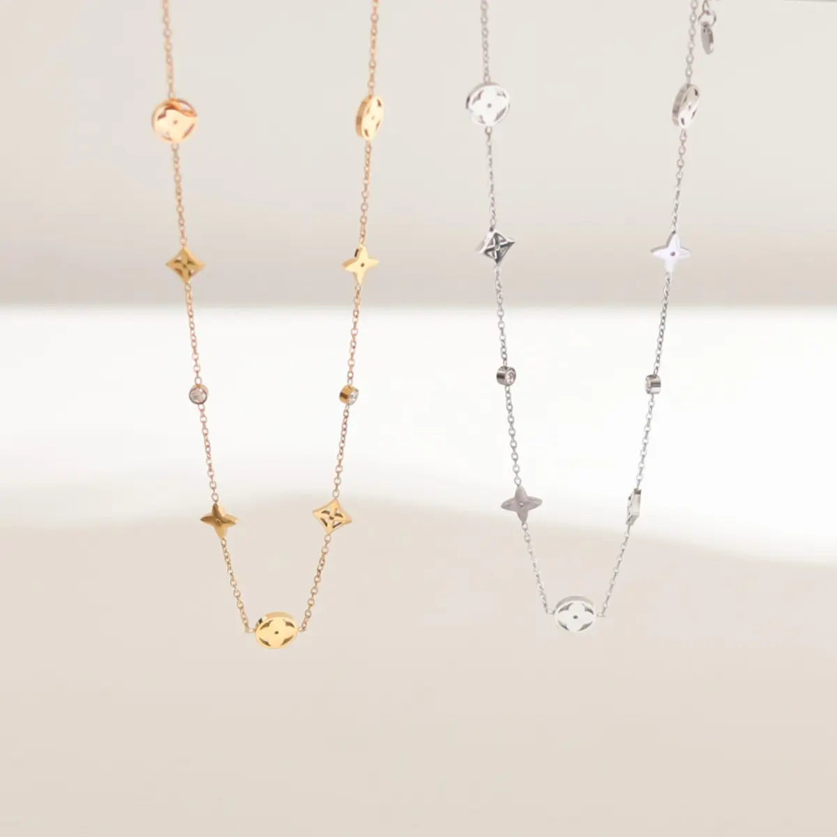 18K Gold Plated Four Leaf CZ Necklace