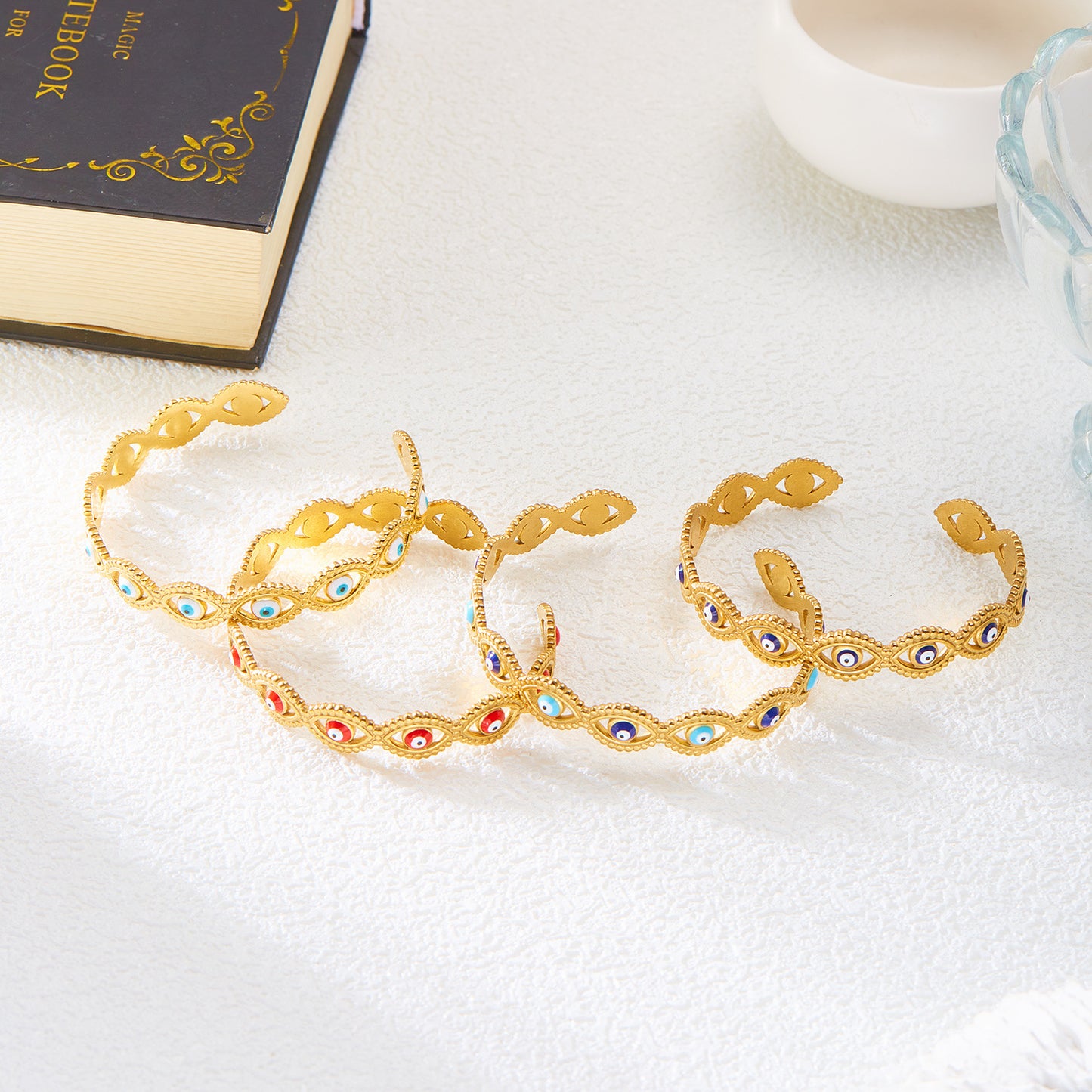 18K Gold Plated Evil Eye Cuff Bangle