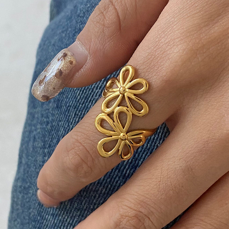 18K Gold Plated Five Petal Flower Ring (Adjustable)