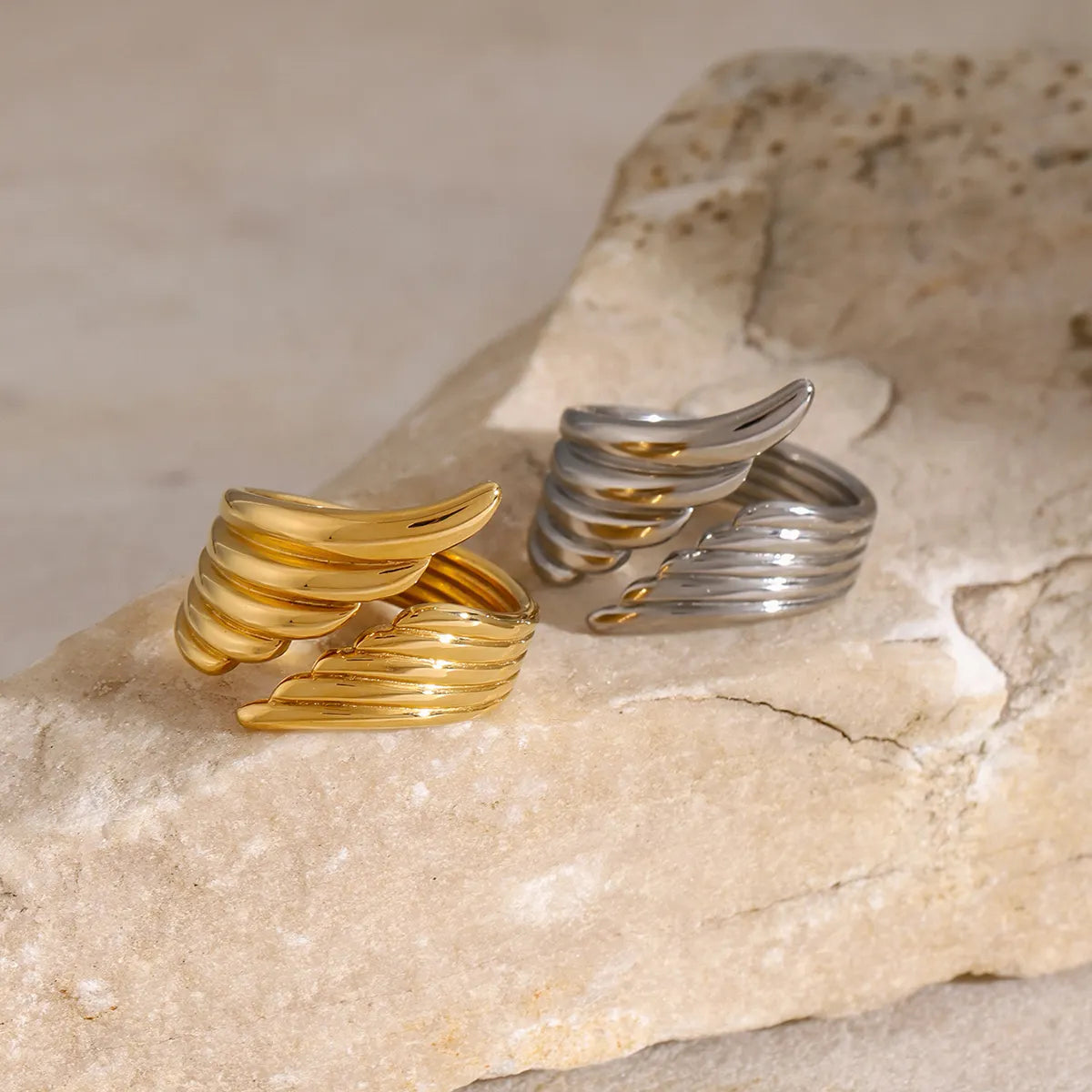 18K Gold Plated WING Open Ring (Adjustable)