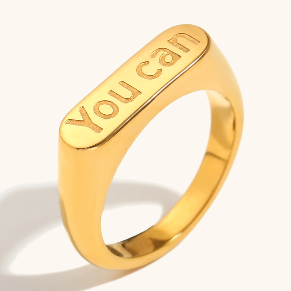18K Gold Plated YOU CAN Signet Ring