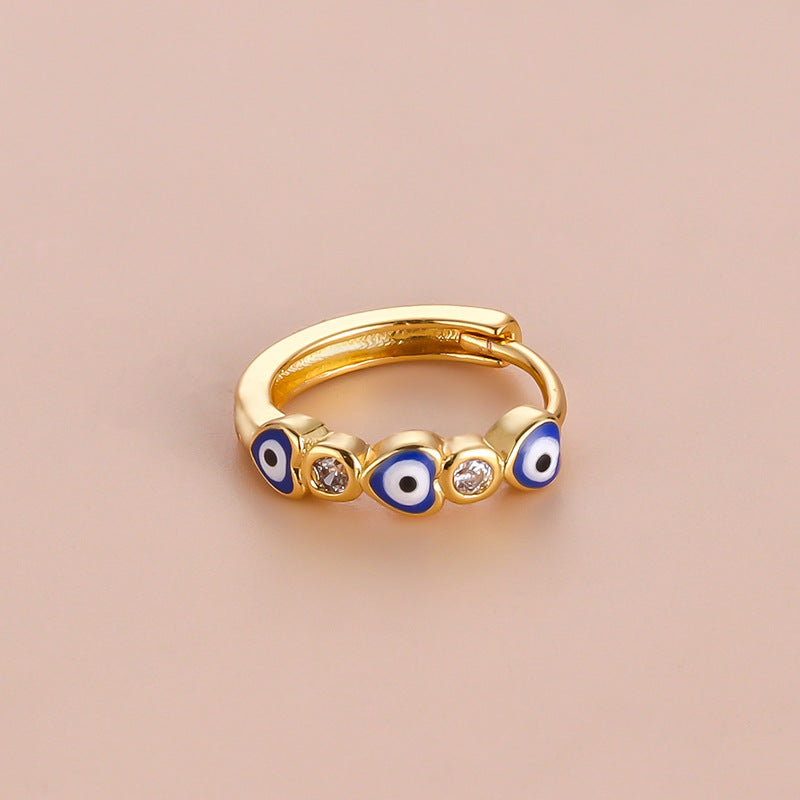 18K Gold Plated CZ Evil Eye Huggie Earring