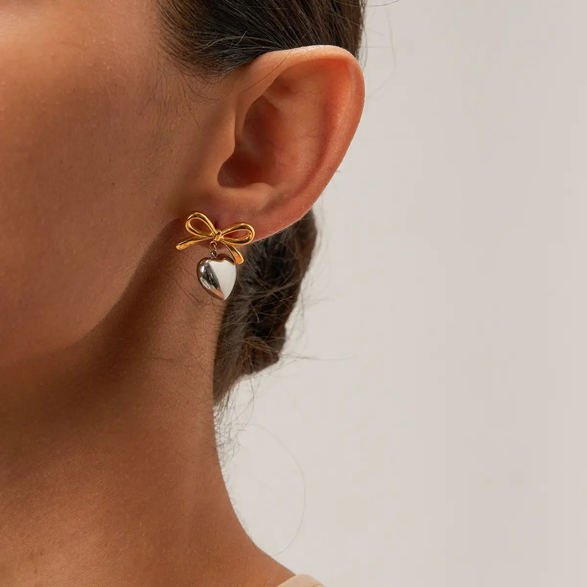 18K God Plated Heart-Bow Drop Earring