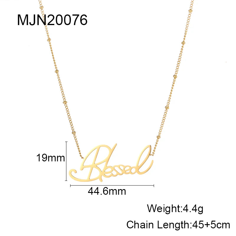 18K Gold Pated Cursive Blessed Letter Necklace