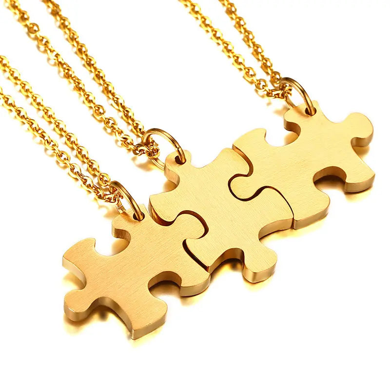 18KGP Puzzle Pendant Necklace (Set of 3)
