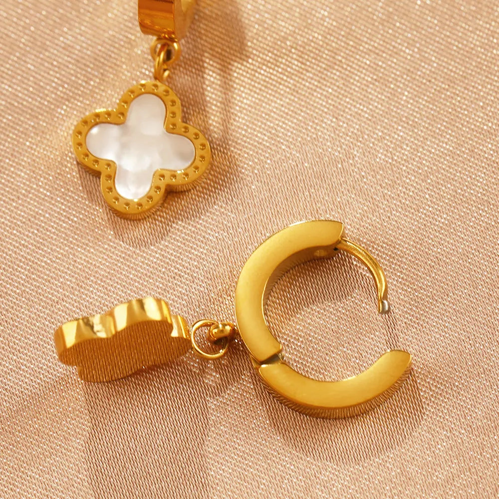 18k Gold Plated Clover Shell Charm Earring