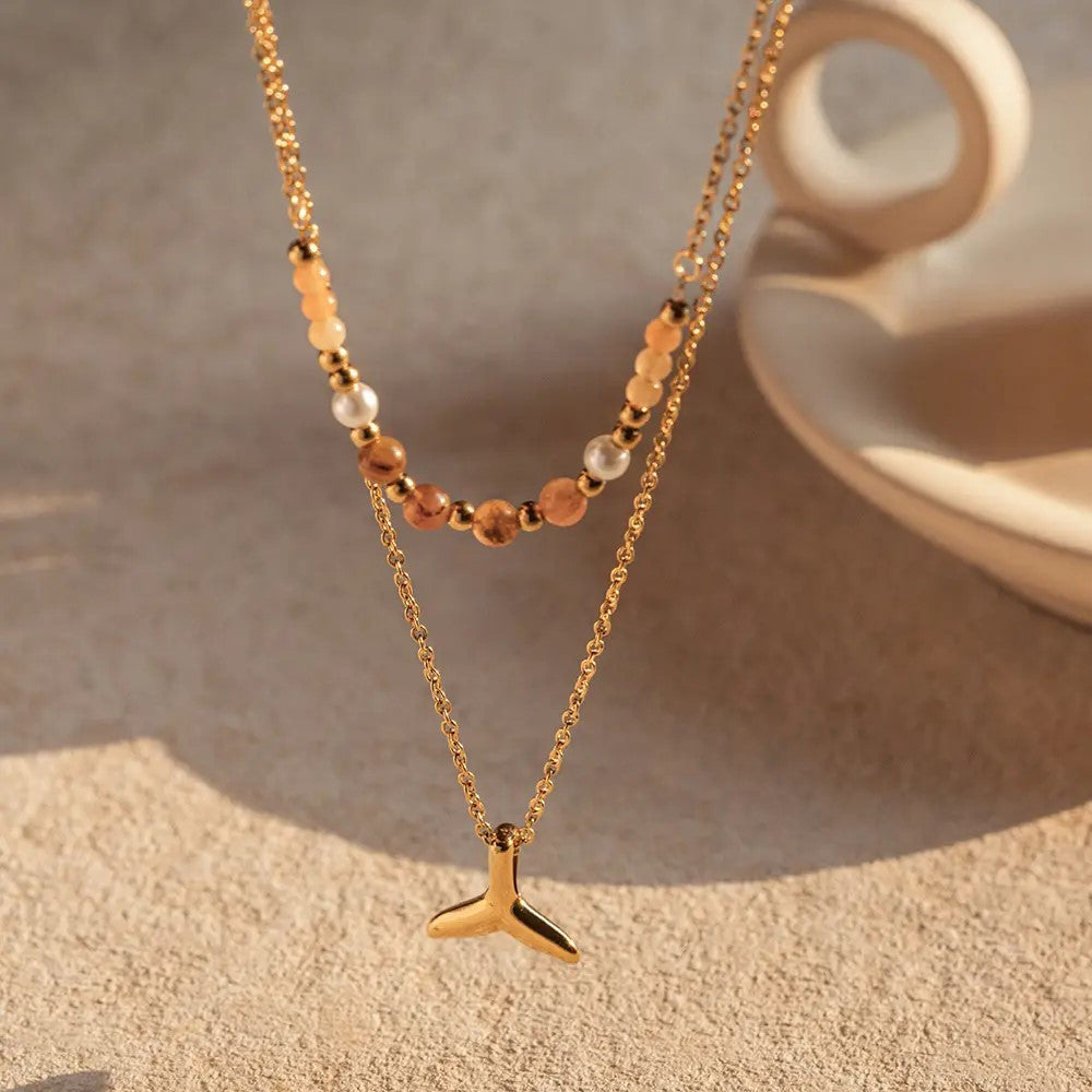 18K Gold Plated Double-Layer Fishtail Necklace