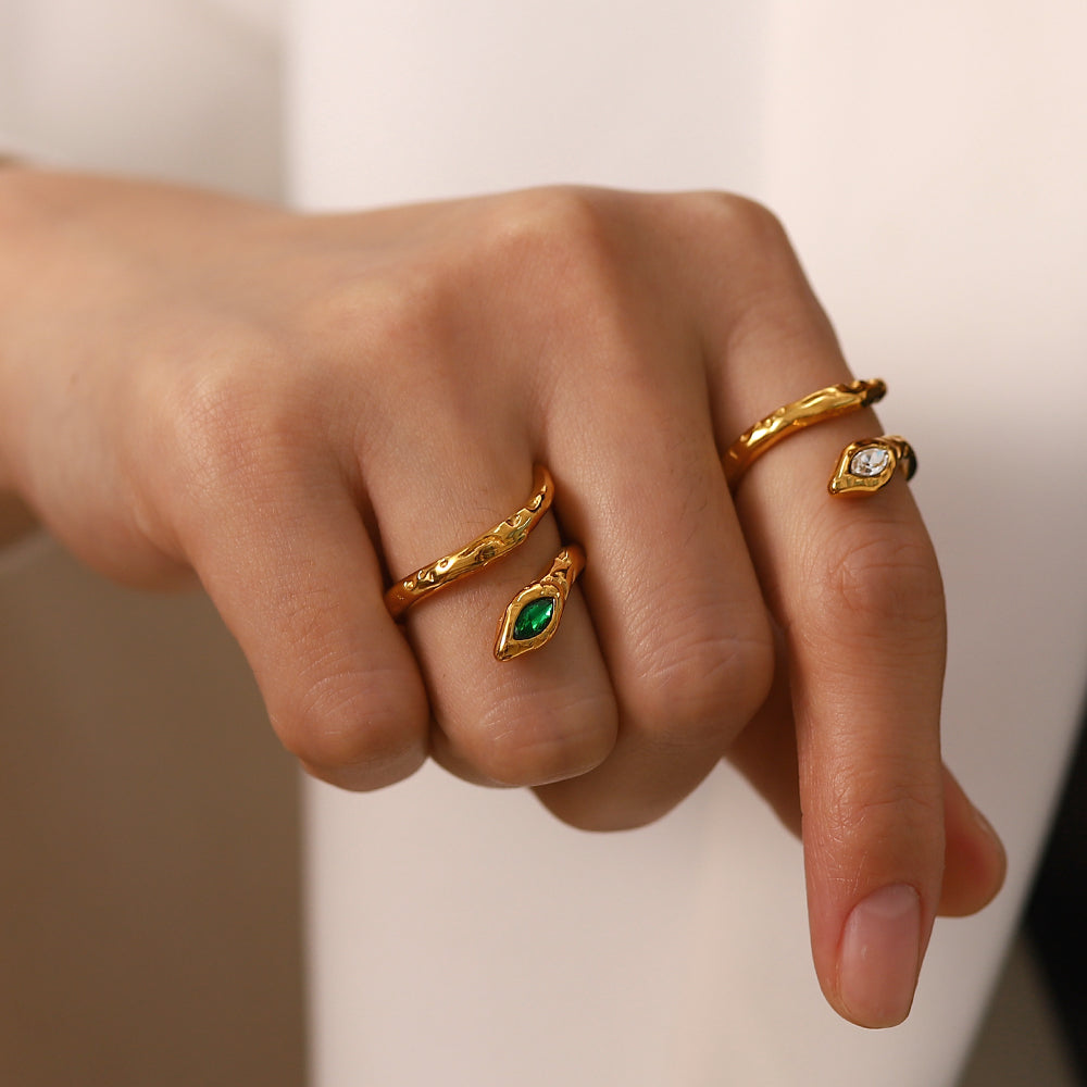 18K Gold Plated Irregular Lava Snake Ring (adjustable)