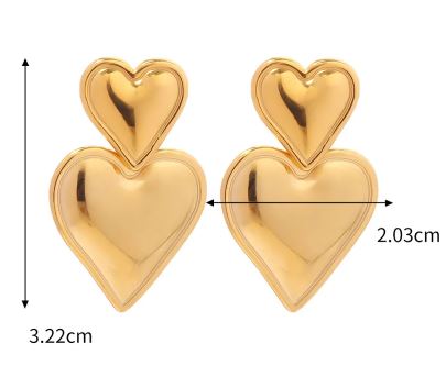 18K Gold Plate Heart Stud Drop Earrings
