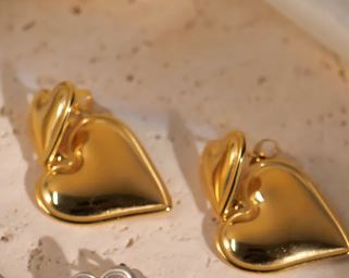 18K Gold Plate Heart Stud Drop Earrings