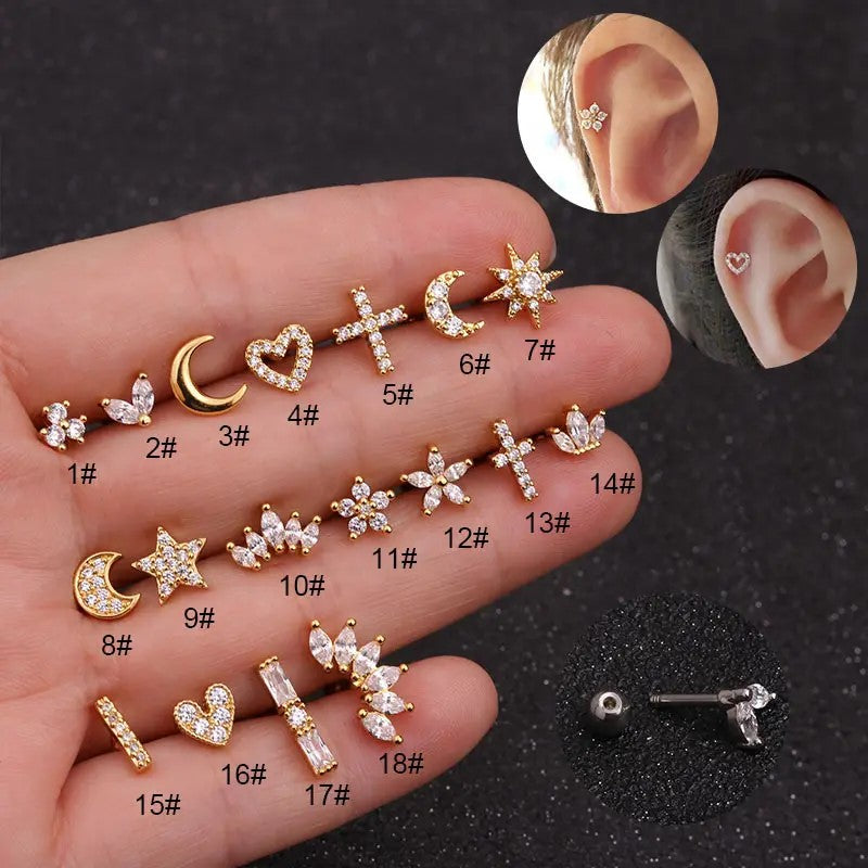 18K Gold Plated Cartilage Piercing Earrings (Singles)