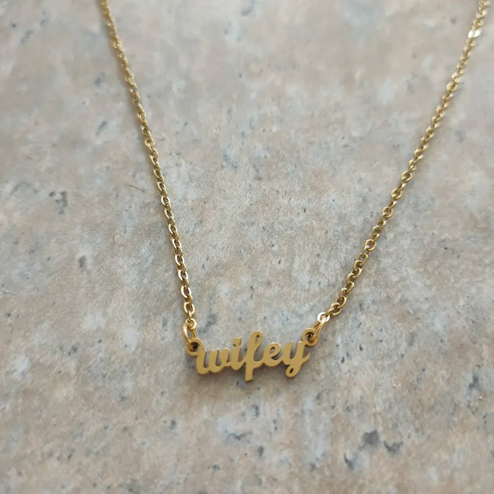 18K Gold Plated WIFEY Charm Necklace