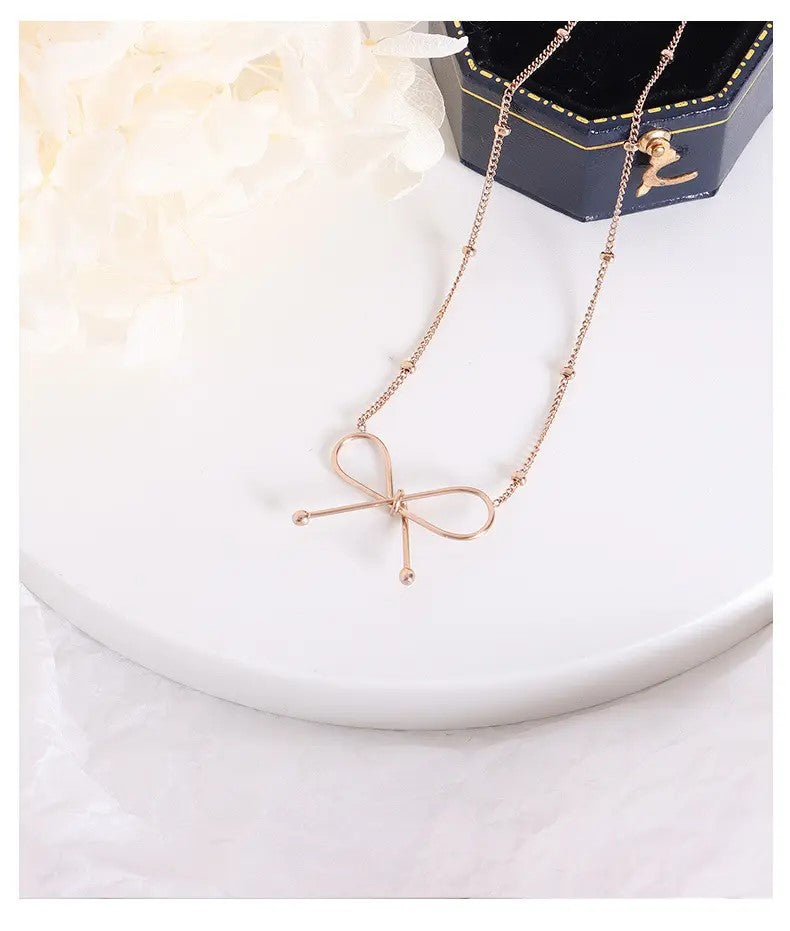 18K Gold Plated Clip Bow Necklace