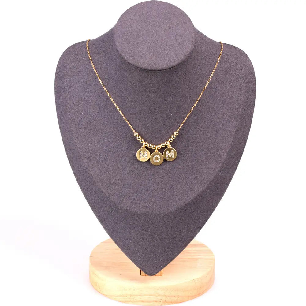 18K Gold Plated Round Pendant MOM Necklace