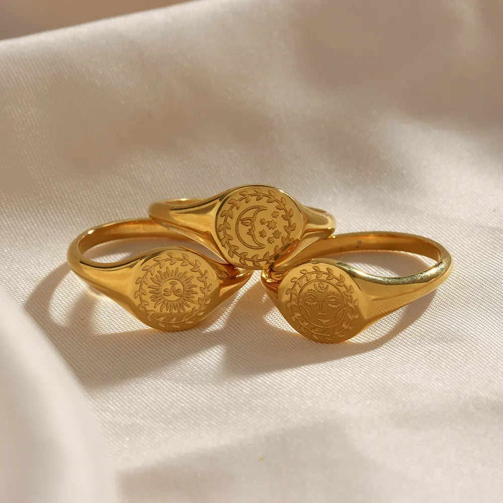 18K Gold Plated Sun Goddess Signet Ring
