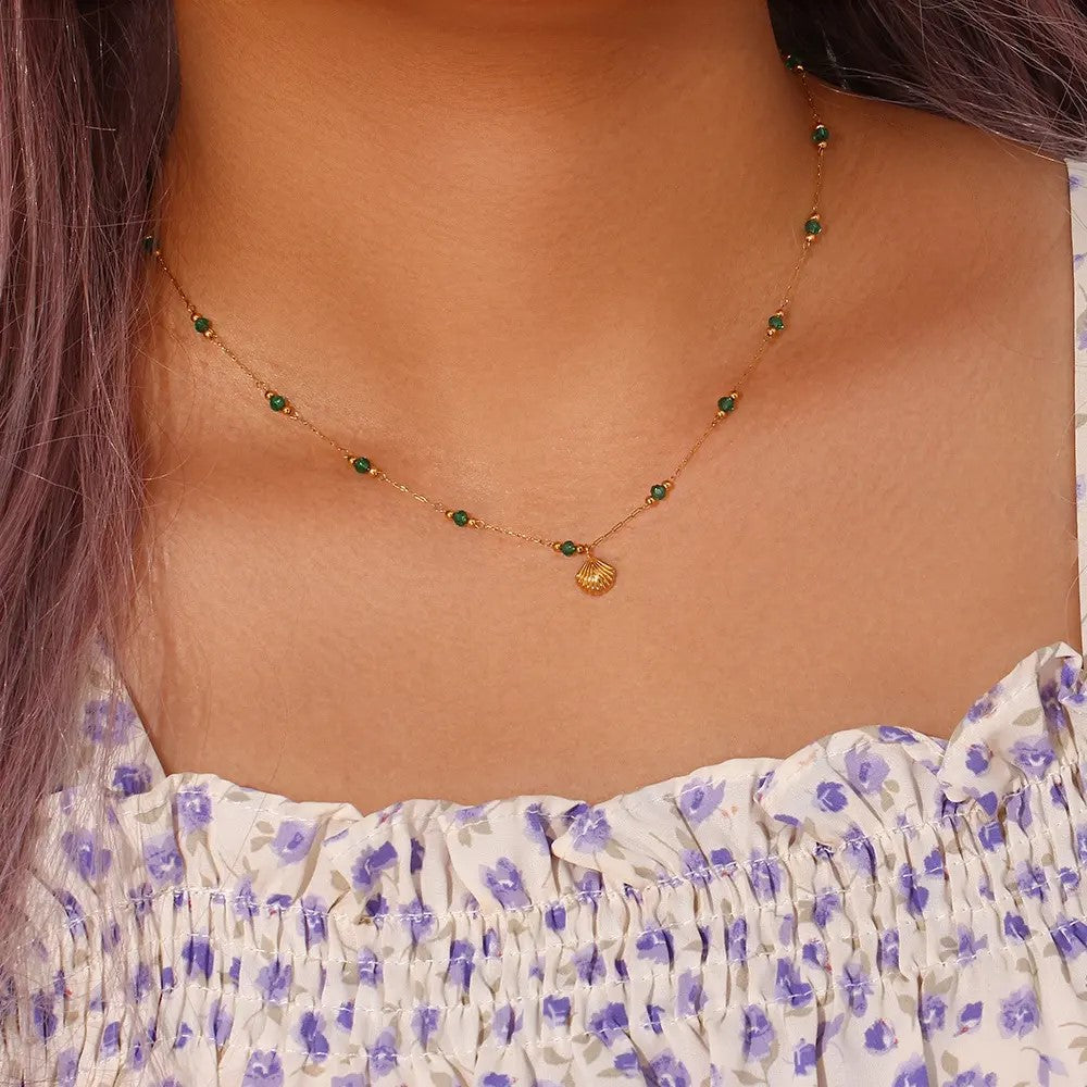 18K Gold Plated Green Bead Necklace