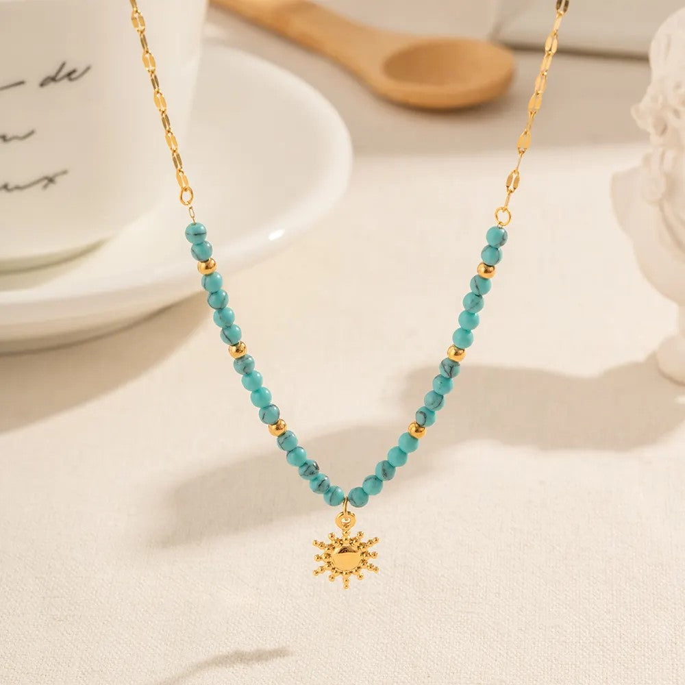 18K Gold Plated Sun Turquoise Necklace