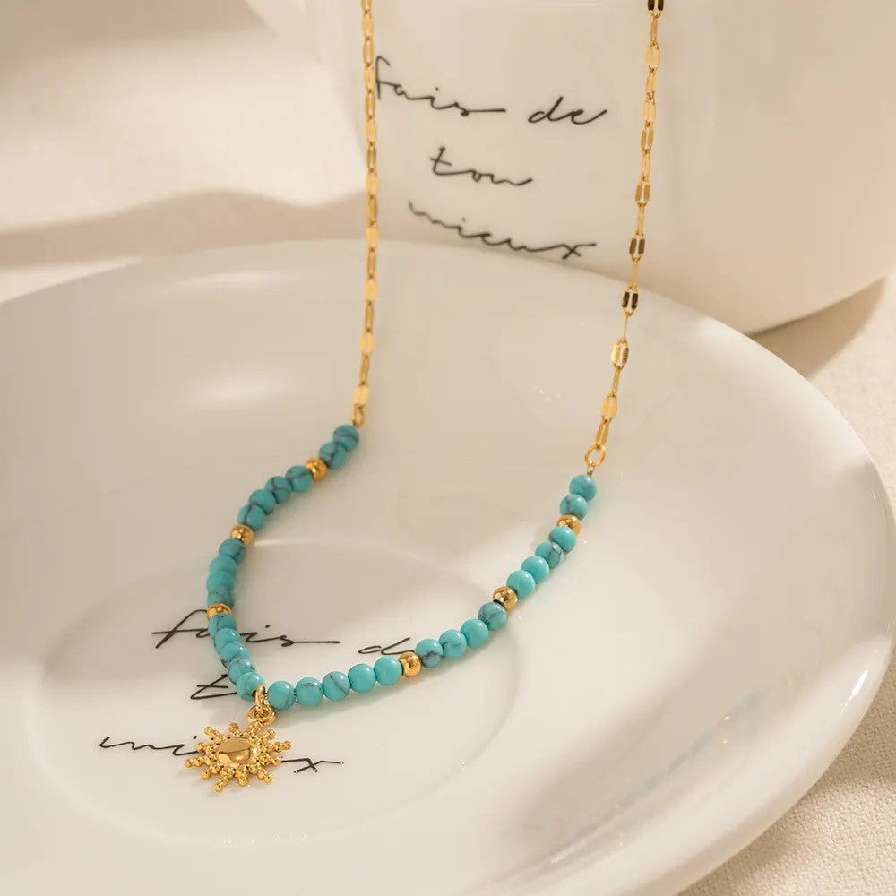 18K Gold Plated Sun Turquoise Necklace