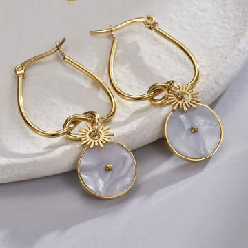 18K Gold Plated Shell Charm Hoop Earring
