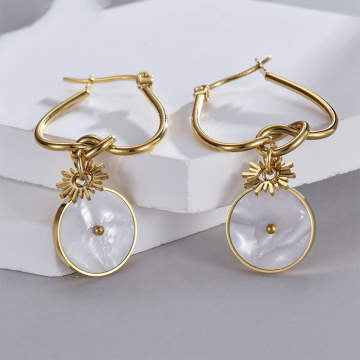 18K Gold Plated Shell Charm Hoop Earring