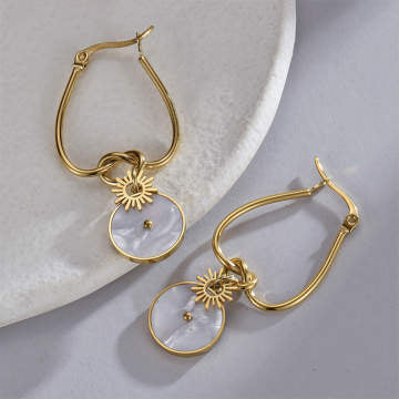 18K Gold Plated Shell Charm Hoop Earring