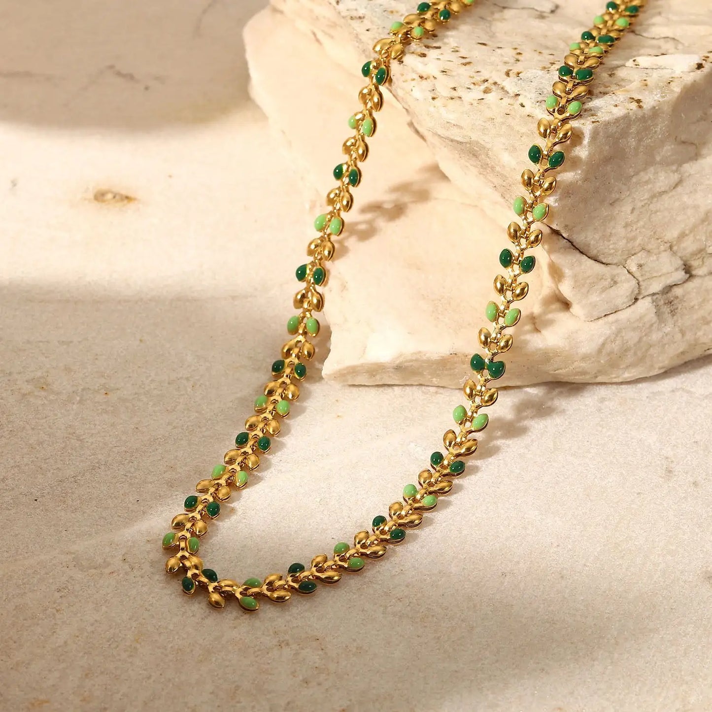 18K Gold Plated Enamel Olive Leaf Necklace