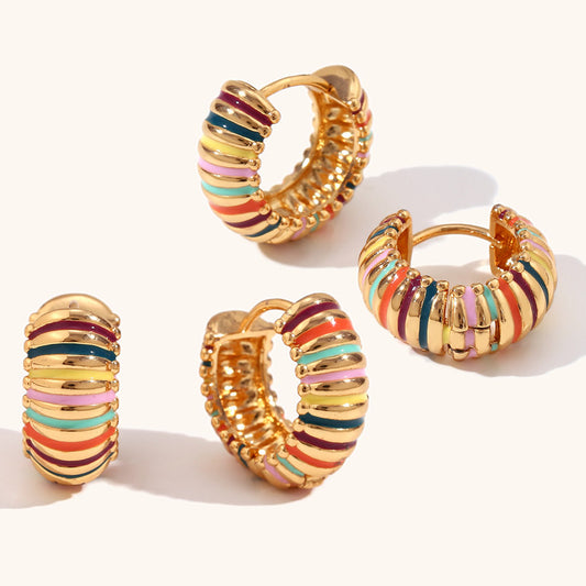 18K Gold Pated Rainbow Stripe Hoop