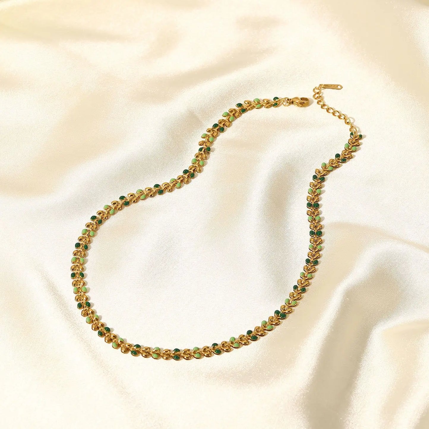 18K Gold Plated Enamel Olive Leaf Necklace