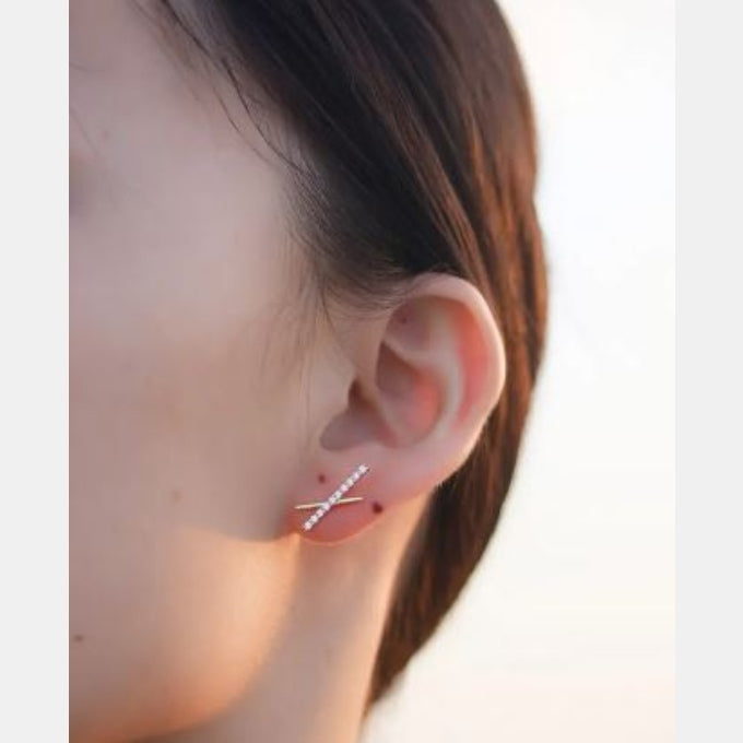 18 Gold Plated CZ Geometric Stud Earrings