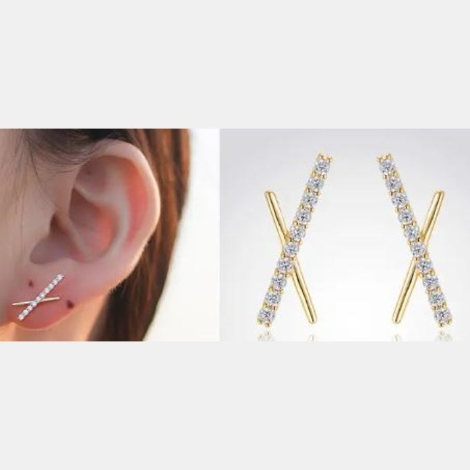 18 Gold Plated CZ Geometric Stud Earrings