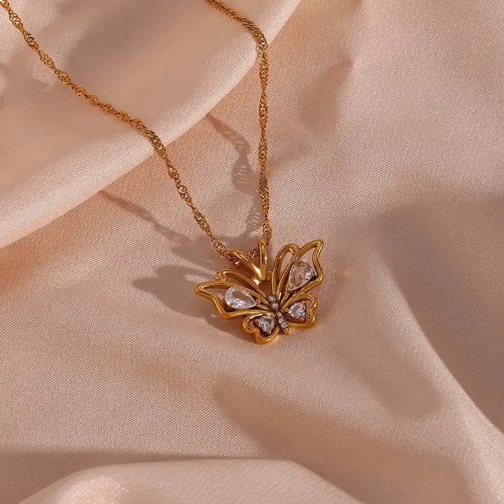 18K Gold Plated Zircon Butterfly Pendant Necklace