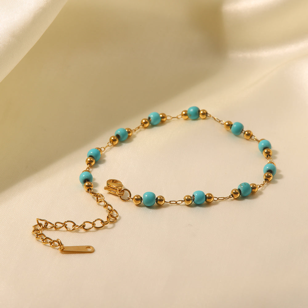 18K Gold Plated Turquoise Bead Bracelet
