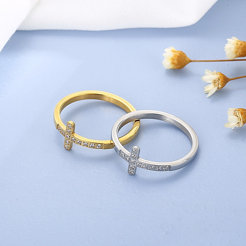 18K Gold Plated Zirconia Cross Ring