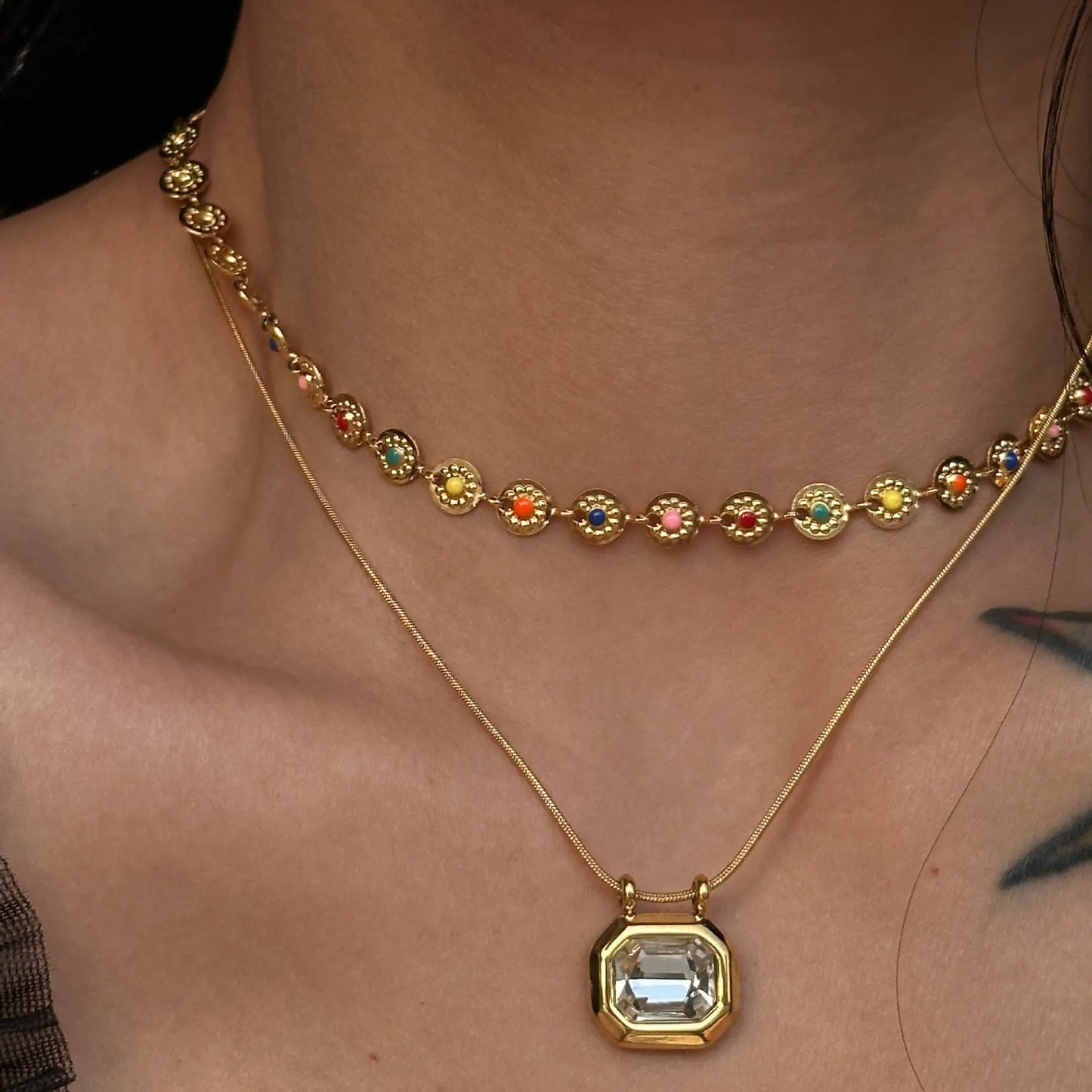 18K Gold Plated Colour Drip Sun Necklace