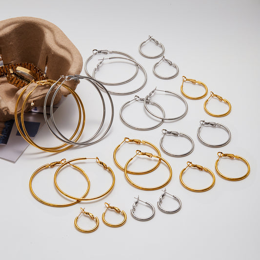 18K Gold Stainless Classic Hoop Earrings