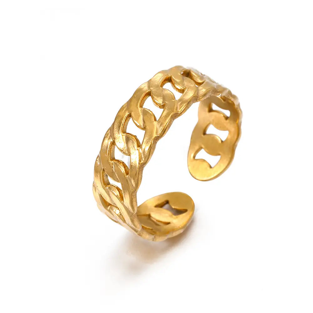 18K Gold Plated Link Chain Open Ring (Adjustable)