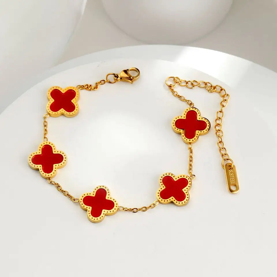 18k Gold Plated Four-Leaf Clover Bracelet