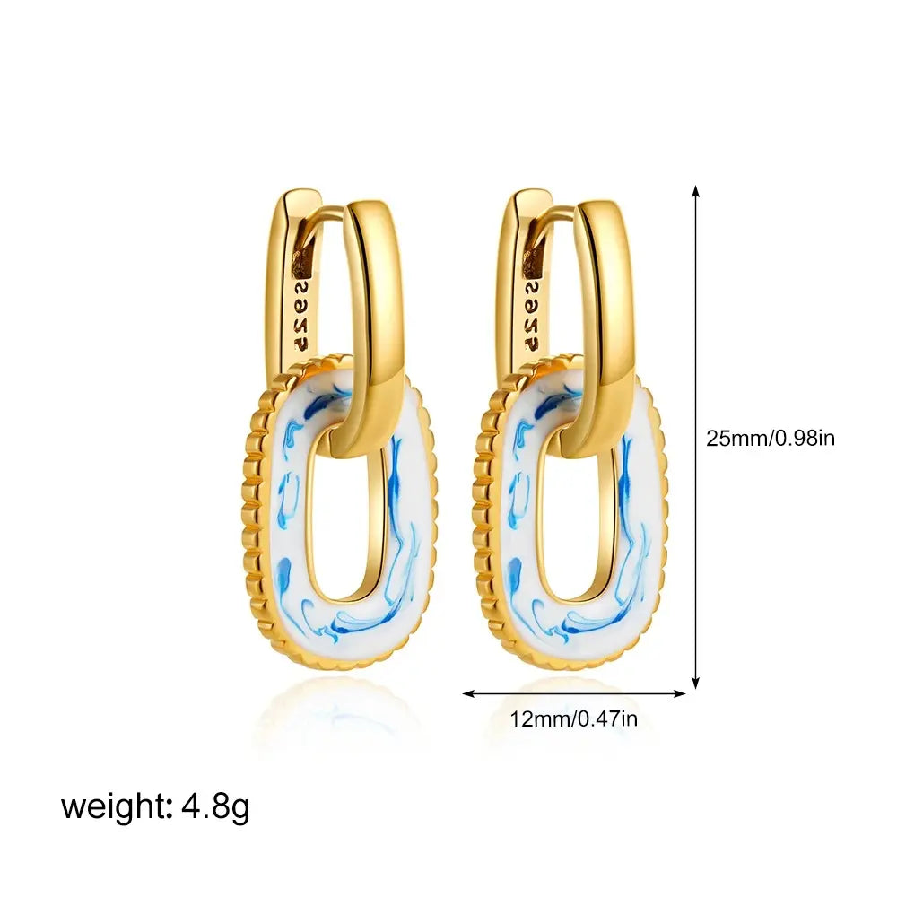 18K Gold Plated Porcelain Pendant Hoop Earring