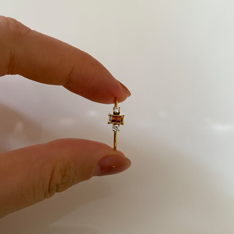 18K Gold Plated Dainty Red Three Stone Ring