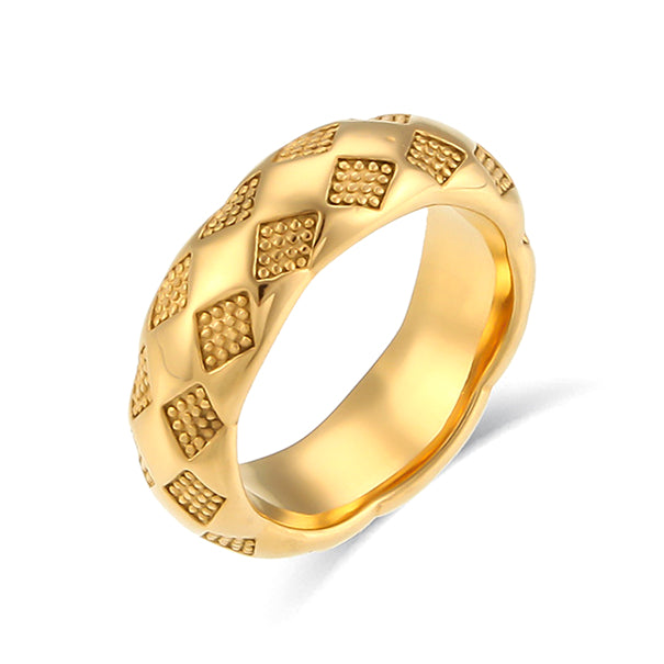 18K Gold Plated Checkered Texture Ring