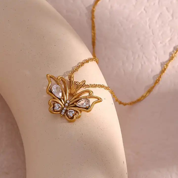 18K Gold Plated Zircon Butterfly Pendant Necklace