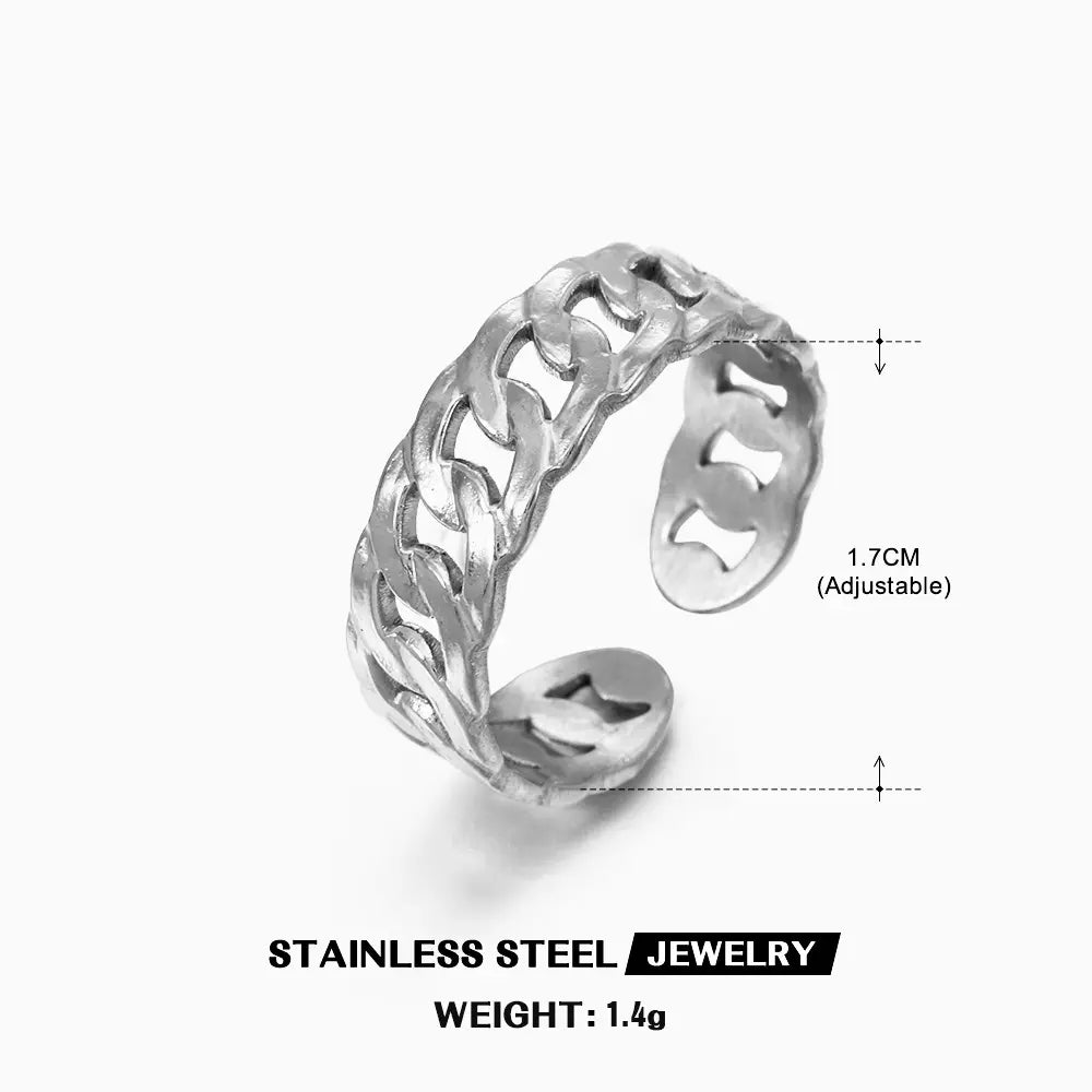18K Gold Plated Link Chain Open Ring (Adjustable)