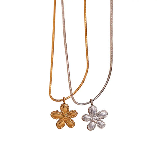 18K Gold Plated Snake Chain Flower Pendant Necklace