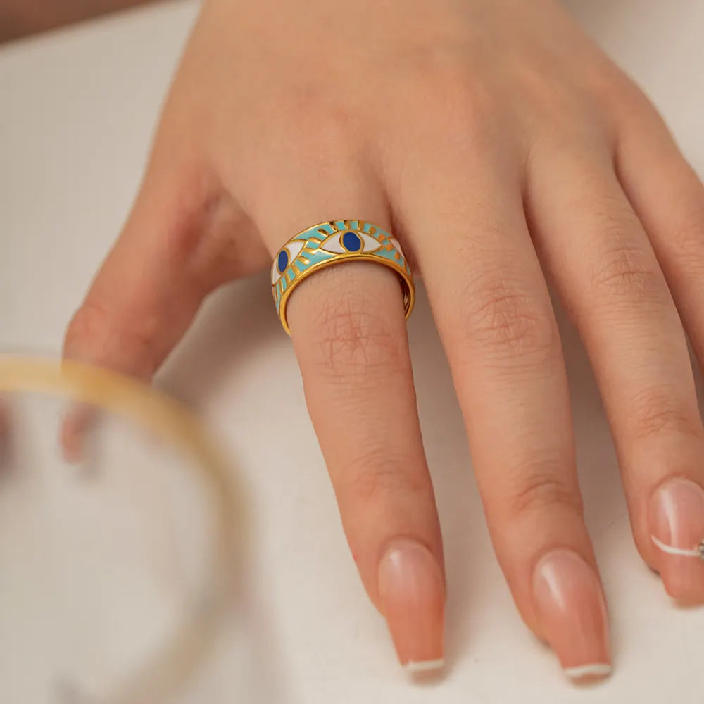 18K Gold Plated Drop-Oil Evil Eye Ring (Adjustable)