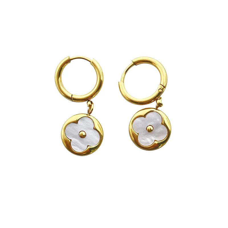 18K Gold Plated Mother Of Pearl Pendant Earrings