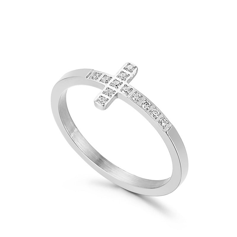 18K Gold Plated Zirconia Cross Ring