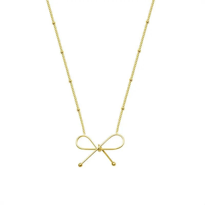 18K Gold Plated Clip Bow Necklace
